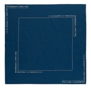 GIVENCHY BNWT Silk Cotton Address Logo Scarf in Blue White 25”x25”